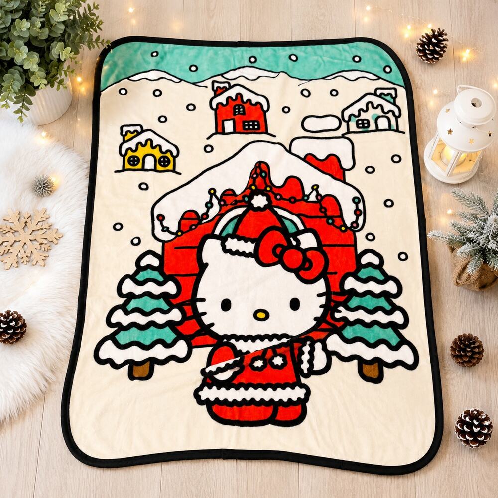 Hello Kitty Christmas Throw Blanket | Soft Plush Holiday Fleece | Cozy Gift